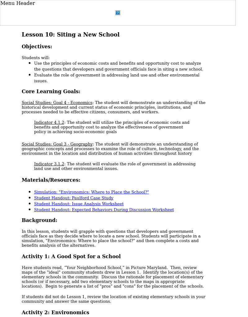 Siting a New School Lesson Plan