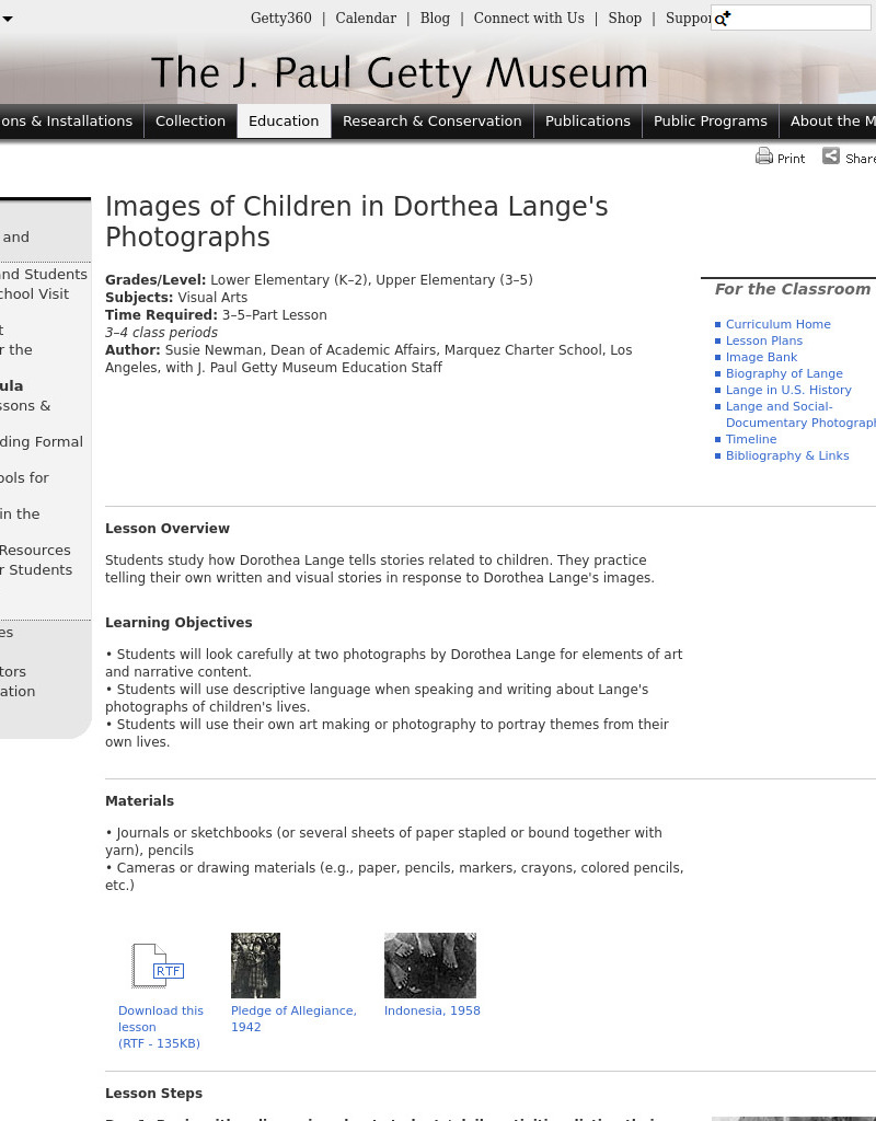 Images of Children in Dorothea Lange's Photographs Lesson Plan