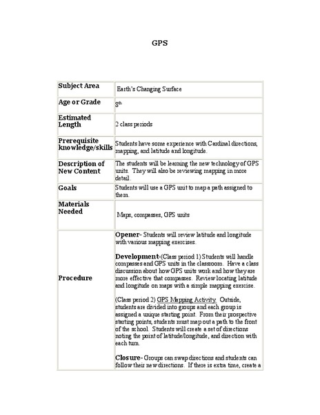 GPS Lesson Plan