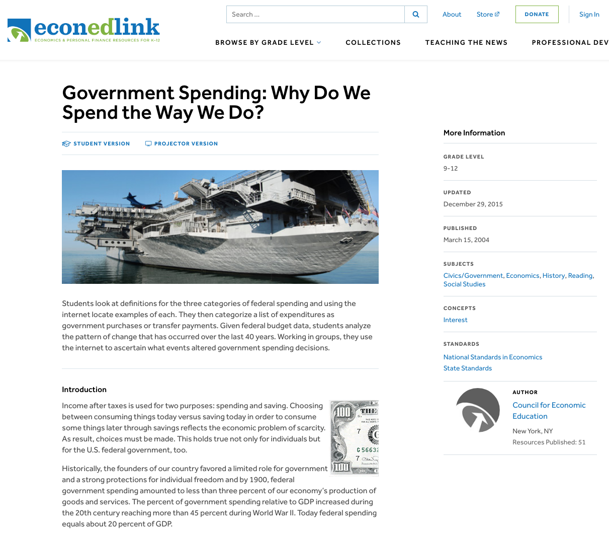 Government Spending: Why Do We Spend the Way We Do? Lesson Plan