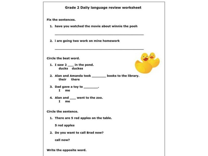 Grade 2 Daily Language Review Worksheet Worksheet