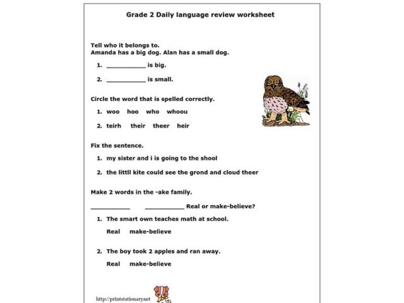 Grade 2 Daily Language Review Worksheet Worksheet