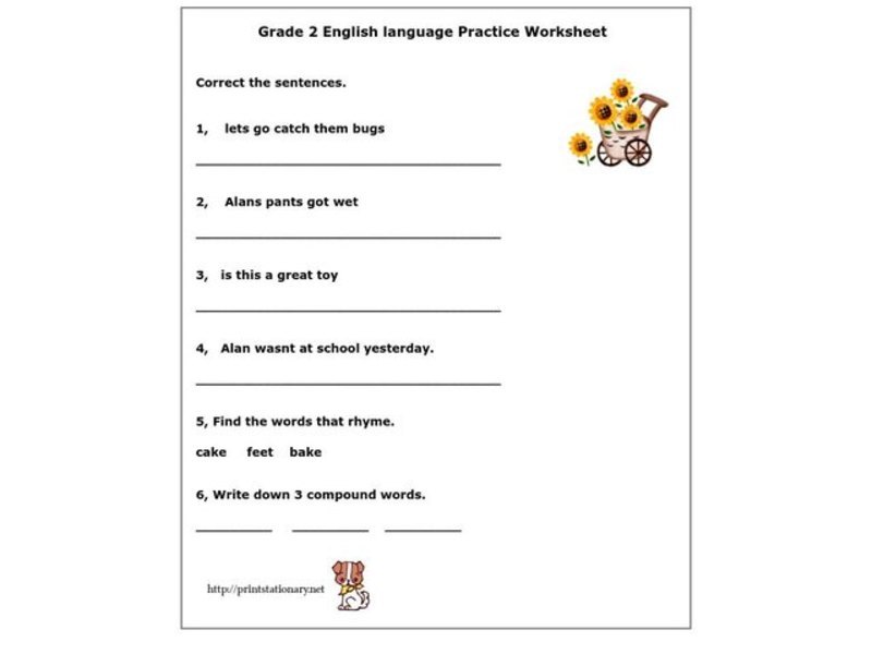 Grade 2 English Language Practice Worksheet Worksheet