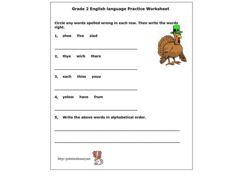 Grade 2 English Language Practice Worksheet Worksheet