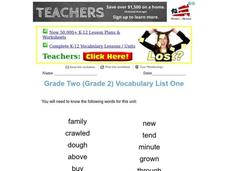 Grade 2 Vocabulary List Organizer