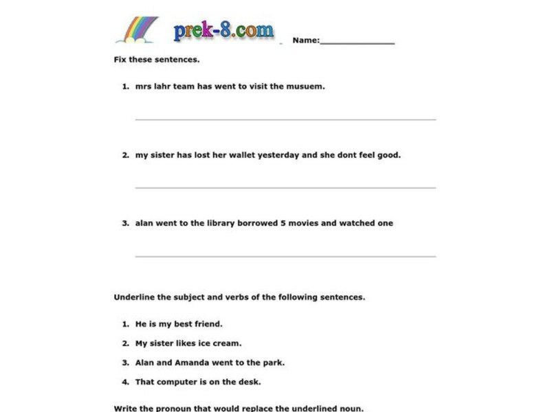 Grade 3 Language Review Worksheet