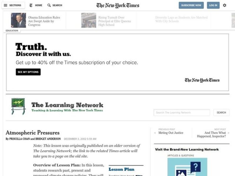 Atmospheric Pressures Lesson Plan