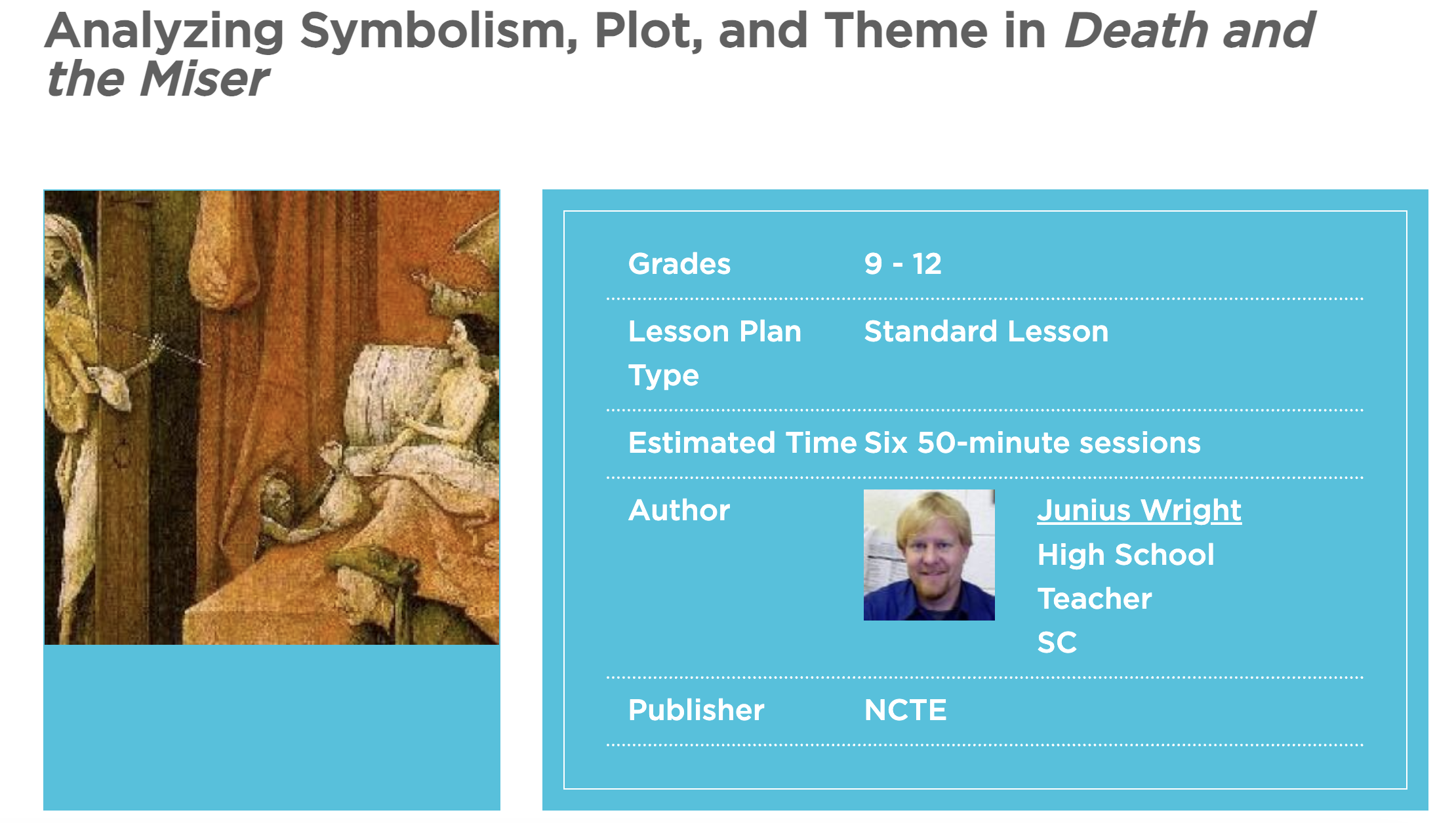 Analyzing Symbolism, Plot, and Theme in Death and the Miser Lesson Plan