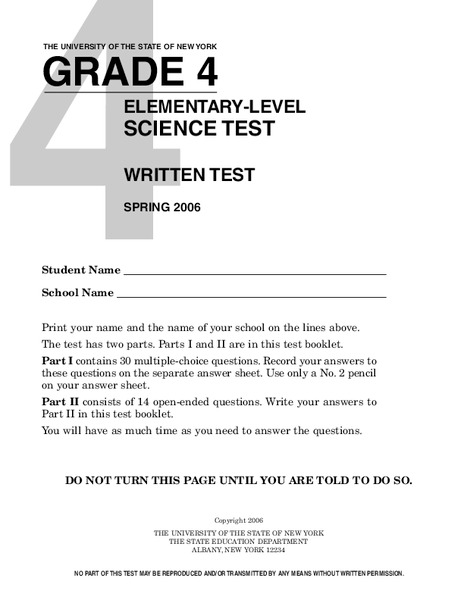 Grade 4 Science Test Lesson Plan