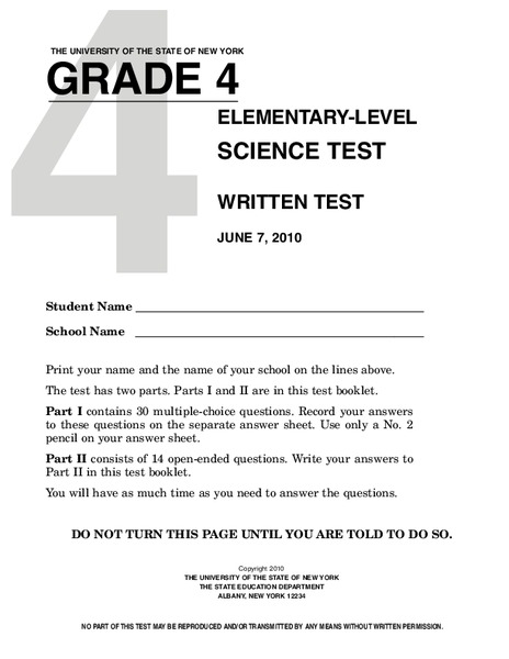 Grade 4 Science Test Lesson Plan