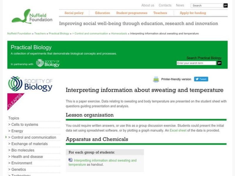 Intrepreting Information about Sweating and Temperature Lesson Plan