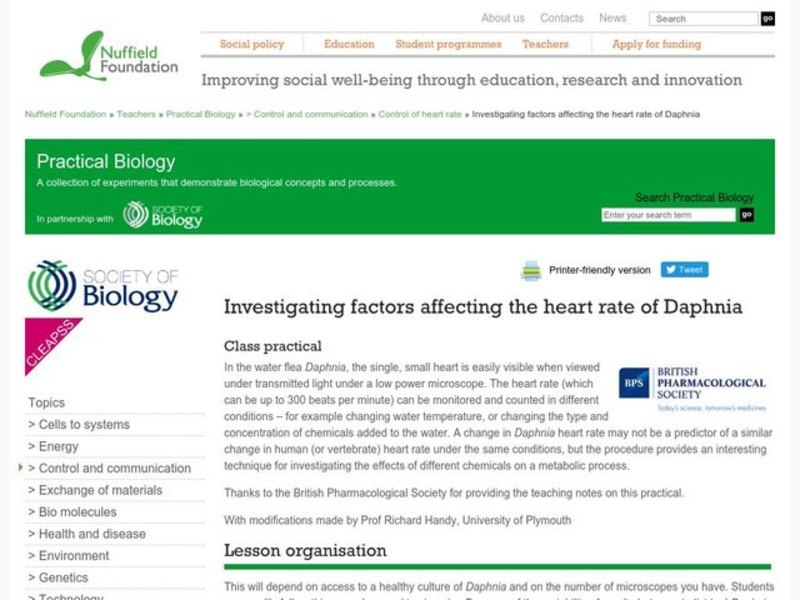 Investigating Factors Affecting the Heart Rate of Daphnia Lesson Plan