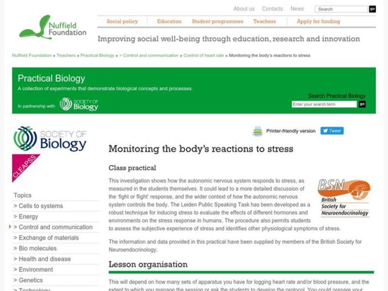 Monitoring the Body's Reaction to Stress Lesson Plan
