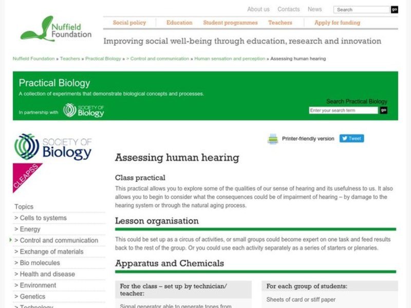 Assessing Human Hearing Lesson Plan