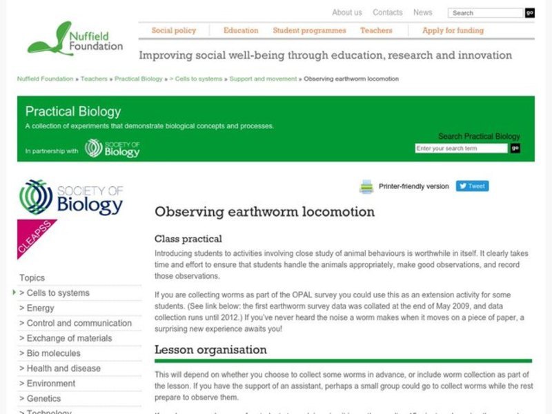 Observing Earthworm Locomotion Lesson Plan