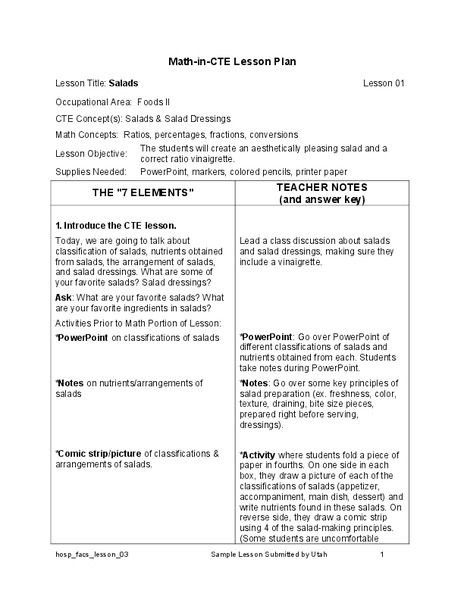 Salads Lesson Plan