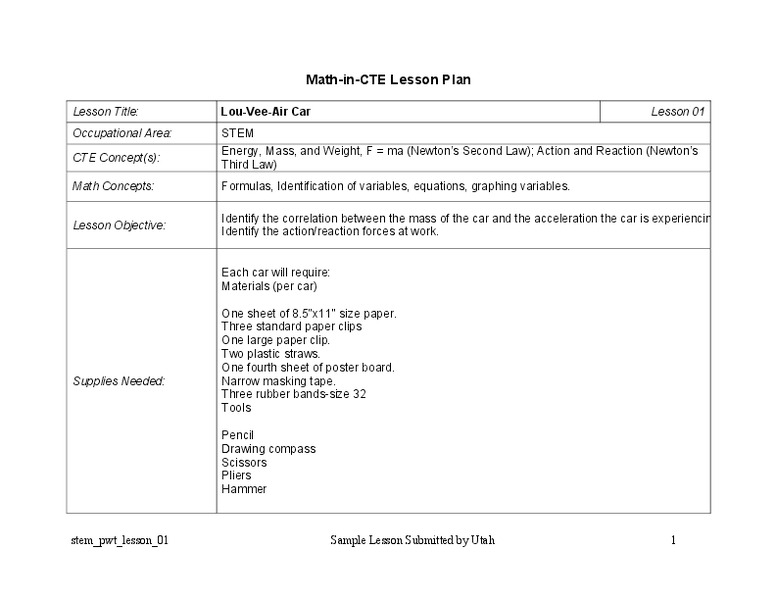 Lou-Vee-Air Car Lesson Plan