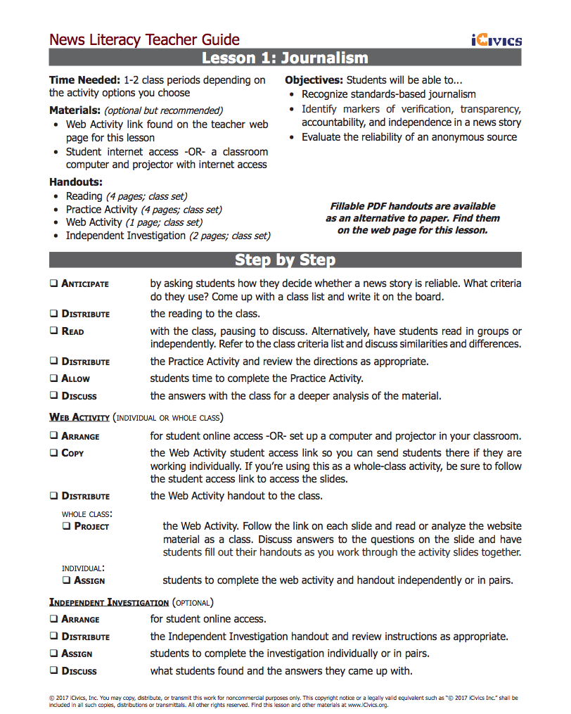Lesson 1: Journalism Lesson Plan