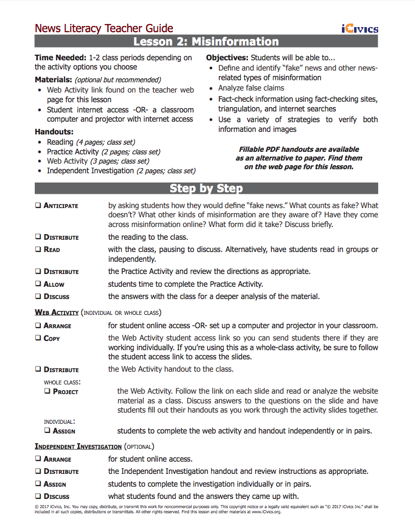 Lesson 2: Misinformation Lesson Plan