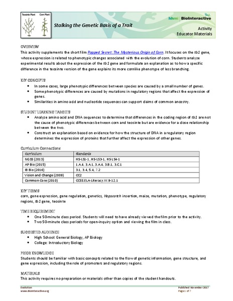 Stalking the Genetic Basis of a Trait Activity