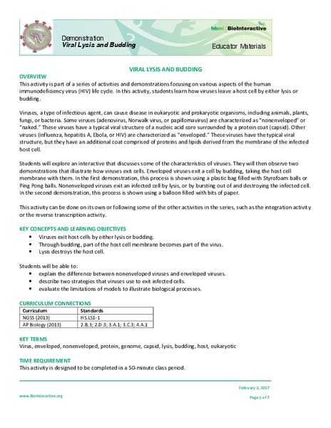 Viral Lysis and Budding Activity