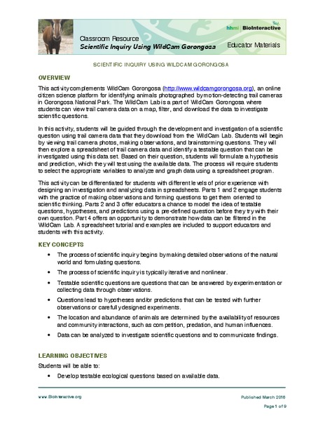 Scientific Inquiry Using WildCam Gorongosa Activity