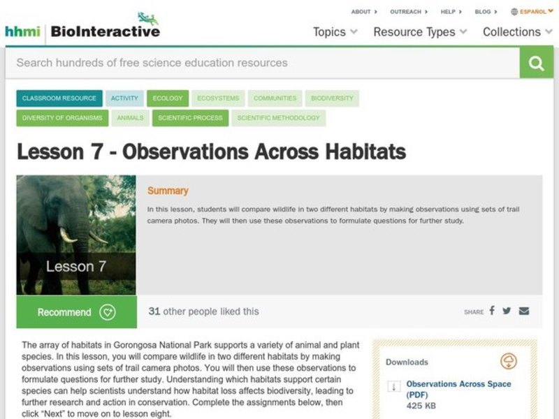 Lesson 7: Observations Across Habitats Lesson Plan