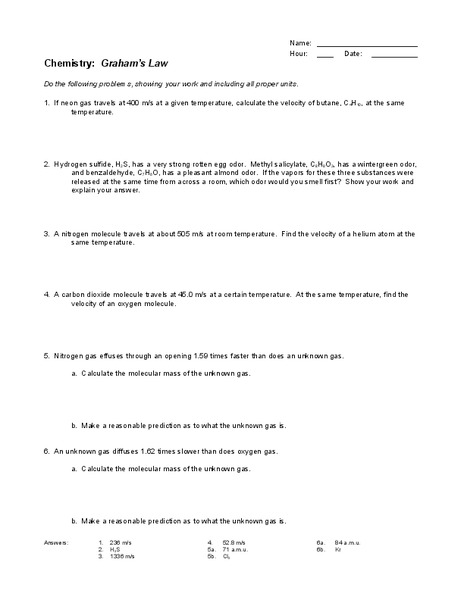 Graham's Law Worksheet