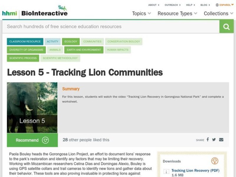 Lesson 5: Tracking Lion Communities Lesson Plan
