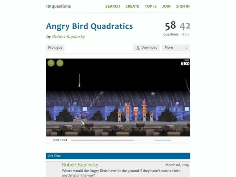 Angry Bird Quadratics Activity