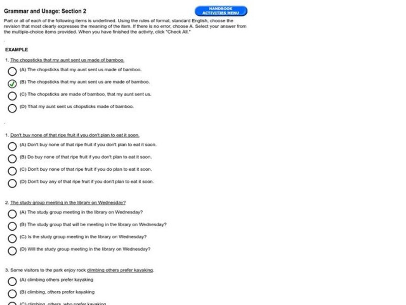Grammar and Usage: Section 2 Interactive
