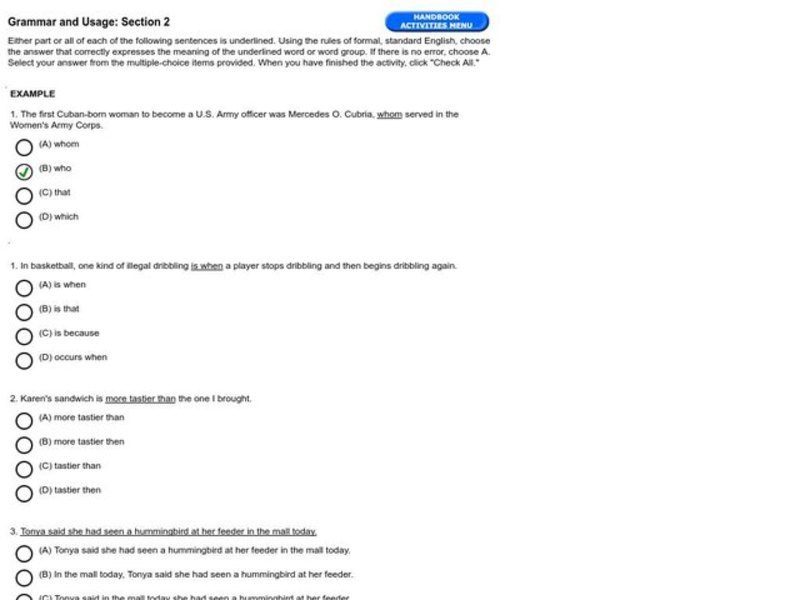 Grammar and Usage: Section 2, #2 Interactive