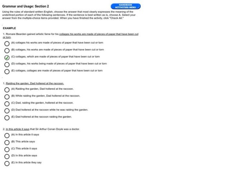 Grammar and Usage: Section 2, #3 Worksheet