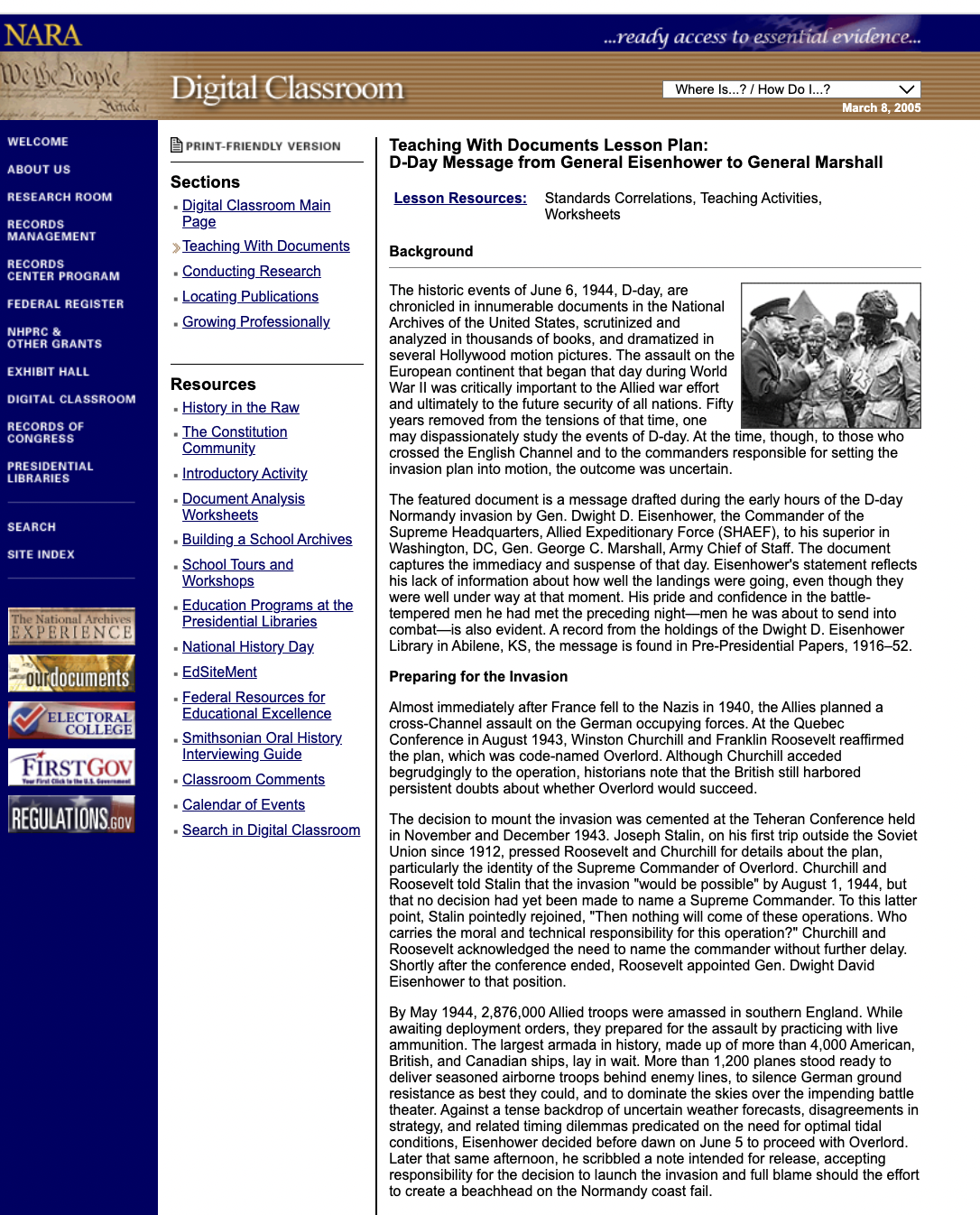 D-Day Message from General Eisenhower to General Marshall Lesson Plan