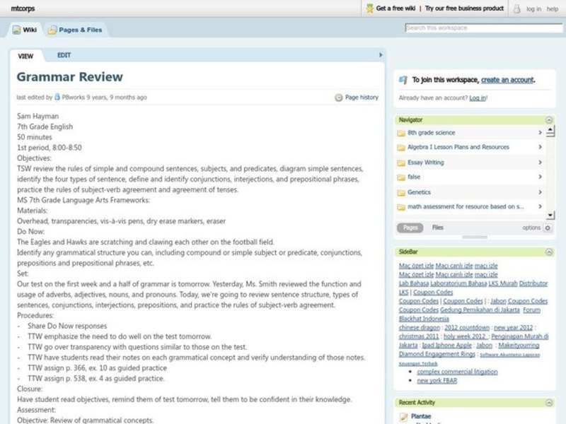 Grammar Review Lesson Plan