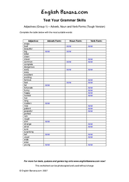 Grammar Skills Worksheet