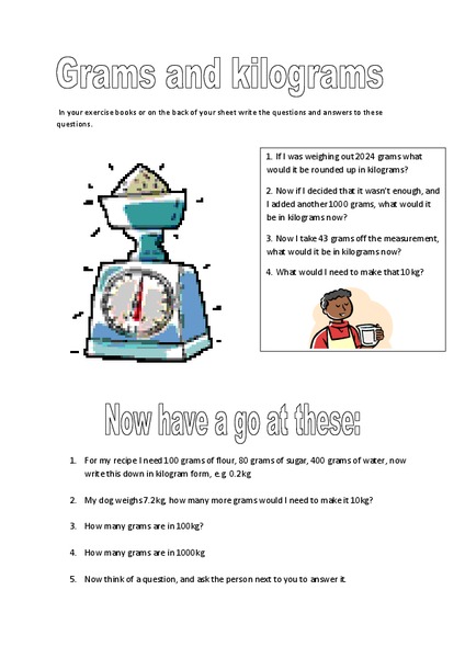 Grams and Kilograms Worksheet