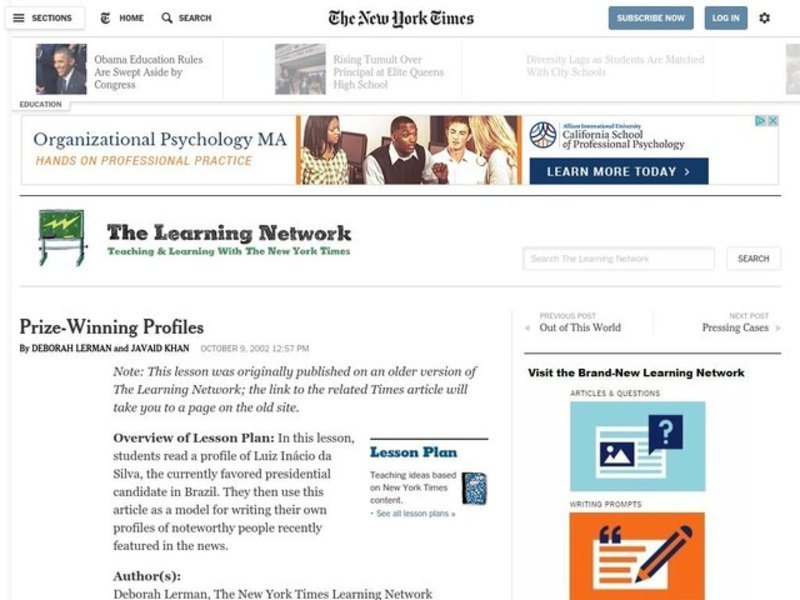 Prize-Winning Profiles Lesson Plan