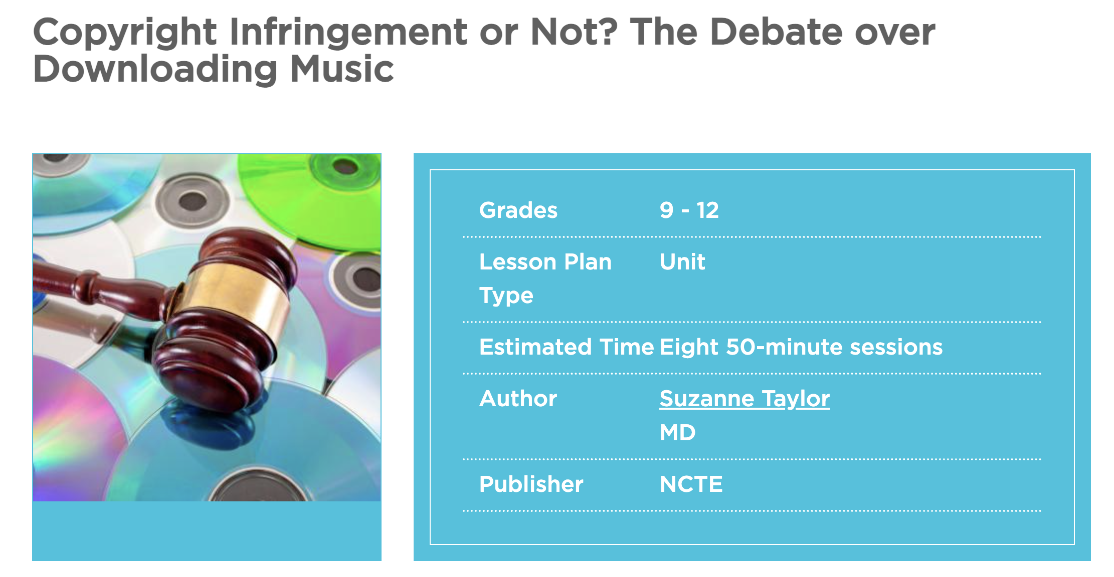 Copyright Infringement or Not? The Debate Over Downloading Music Unit Plan
