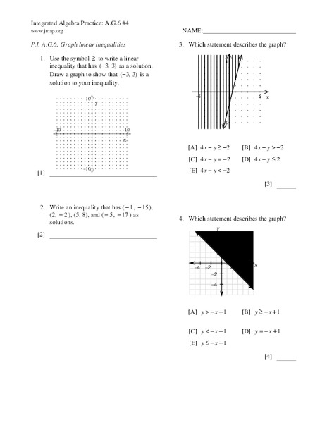 Graph Linear Inequalities Worksheet