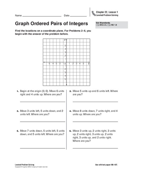 Graph Ordered Pairs of Integers Worksheet