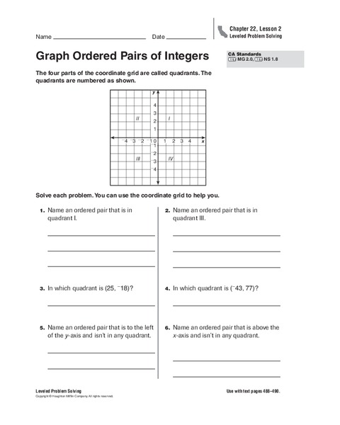 Graph Ordered Pairs of Integers Worksheet