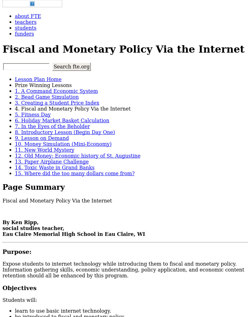 Fiscal and Monetary Policy Via the Internet Lesson Plan