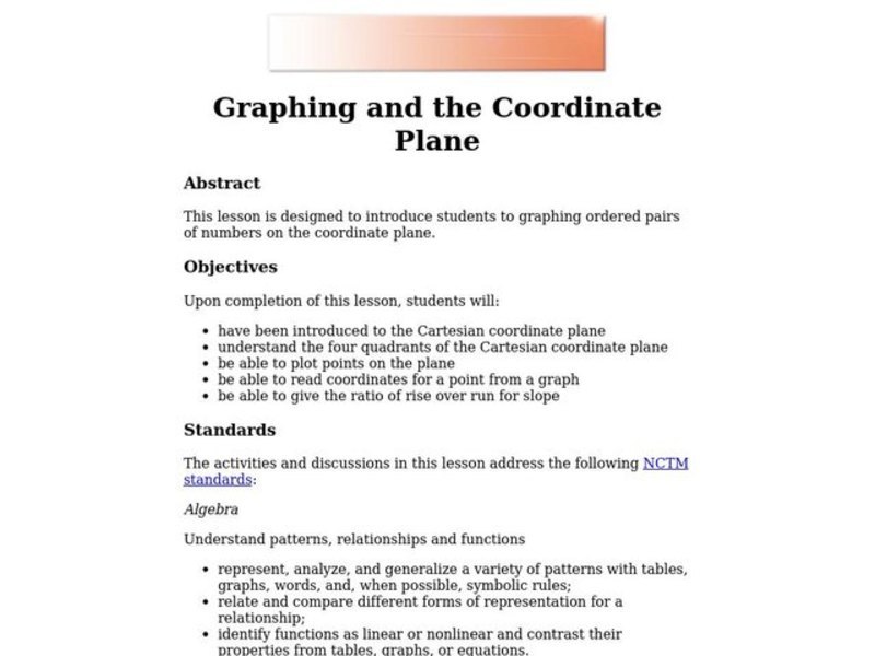Graphing and the Coordinate Plane Lesson Plan