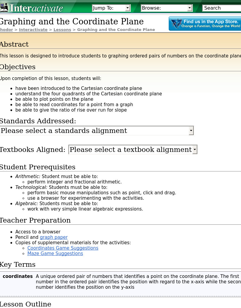 Graphing and the Coordinate Plane Lesson Plan