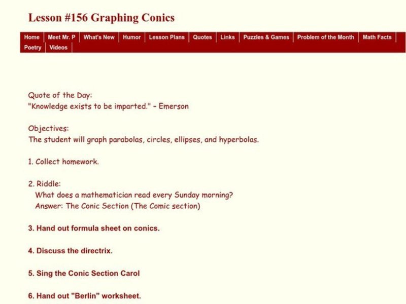 Graphing Conics Lesson Plan