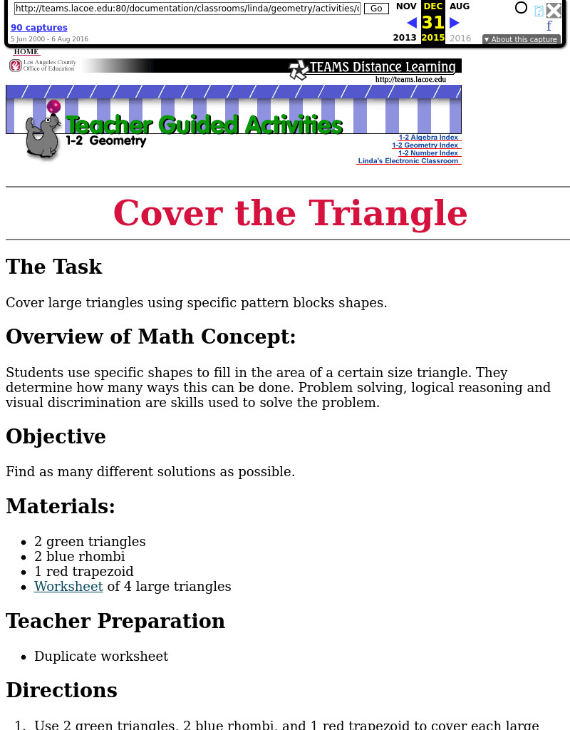 Cover the Triangle Lesson Plan