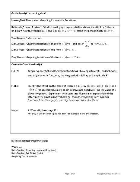 Graphing Exponential Functions Lesson Plan