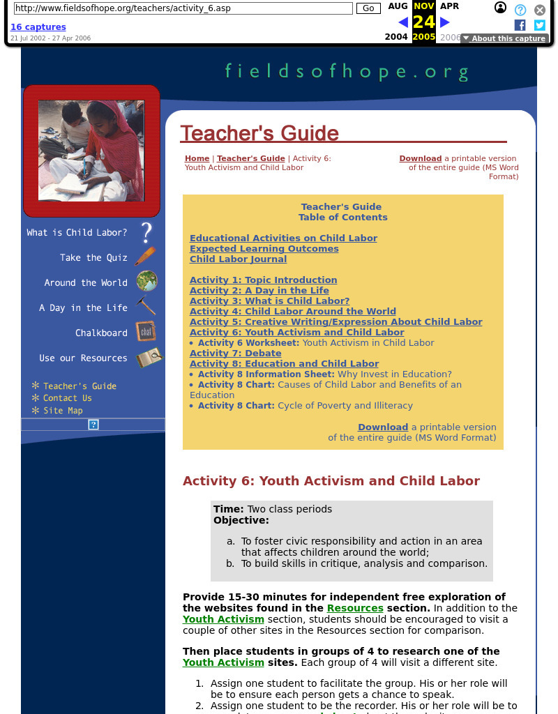 Youth Activism and Child Labor: Ethics, Work, World Cultures Lesson Plan