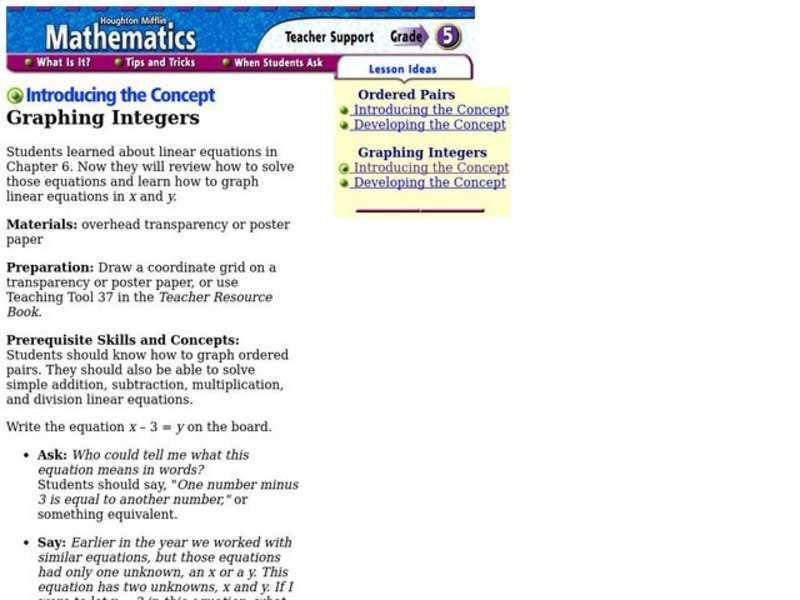 Graphing Integers Lesson Plan